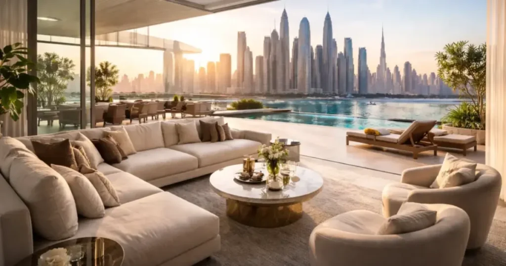 Private outdoor terrace with city views, a key benefit of booking a luxury penthouse apartment.